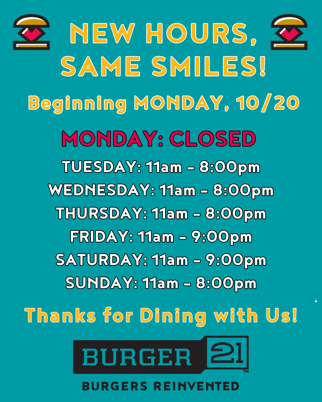 NEW OPERATING HOURS!
