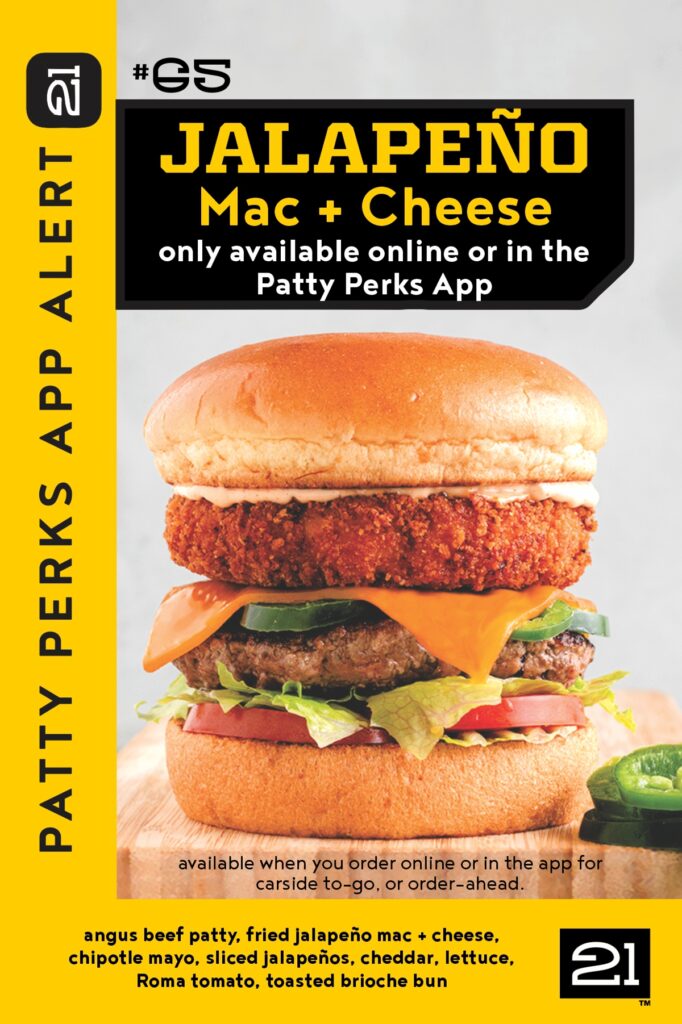 gokken Dierentuin s nachts Vuilnisbak Jalapeno Mac N Cheese Returns Online & In-App - Burger 21 - Burgers  Reinvented