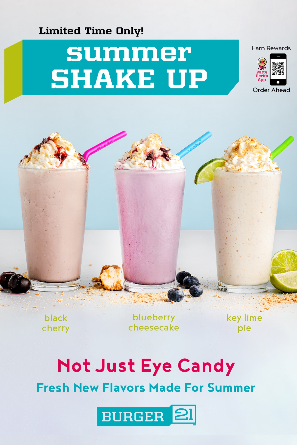 Fresh Summer Shake Flavors to Shake Up Your Summer Blueberry Cheesecake                      Black Cherry Key Lime Pie
