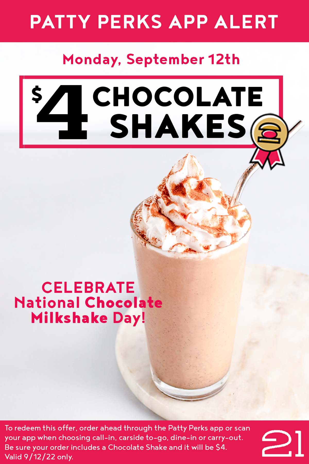 Monday September 12th $4 Chocolate Milkshakes