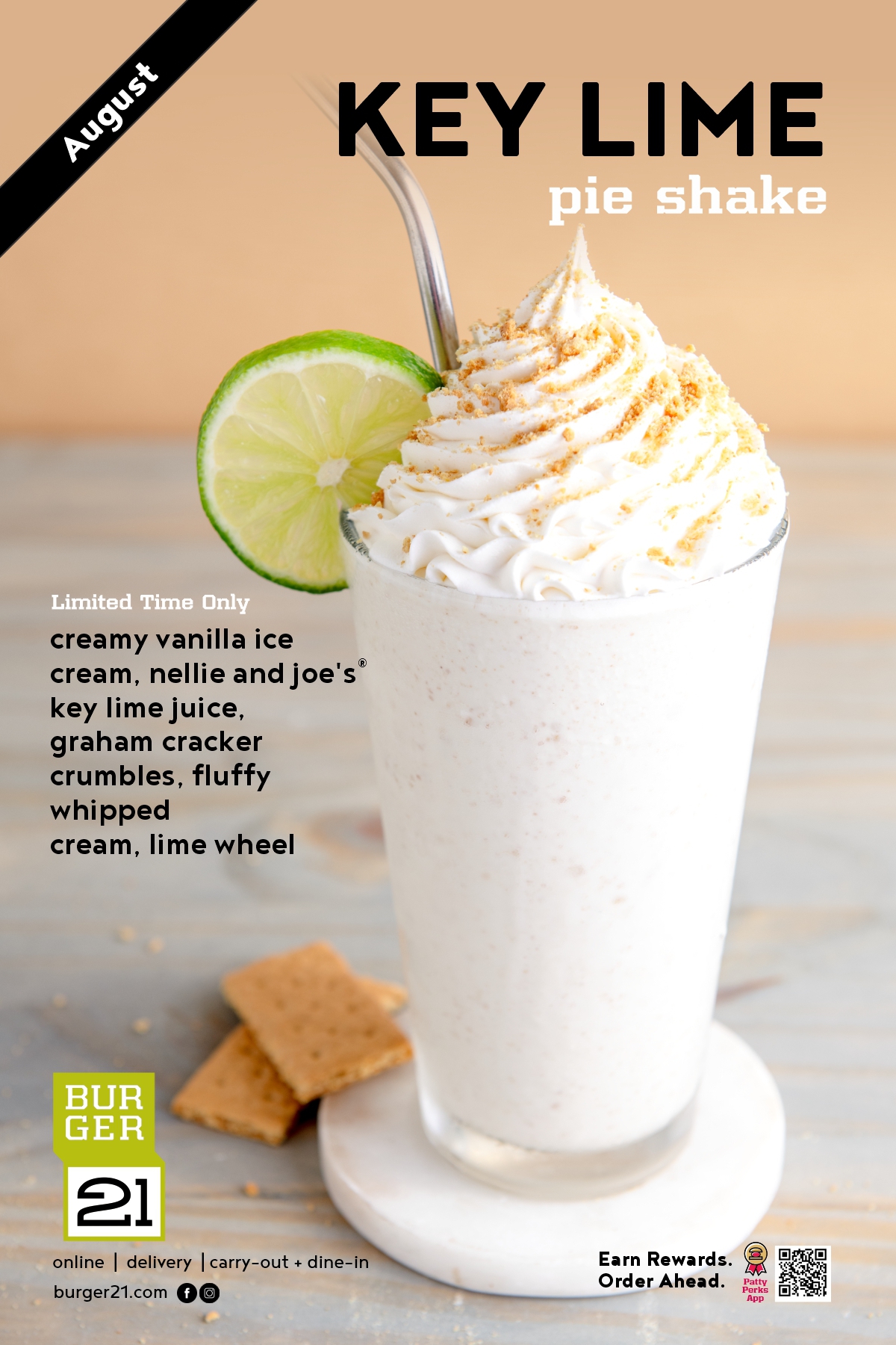 creamy vanilla ice cream, nellie and joe's® key lime juice, graham cracker crumbles, fluffy whipped cream, lime wheel
