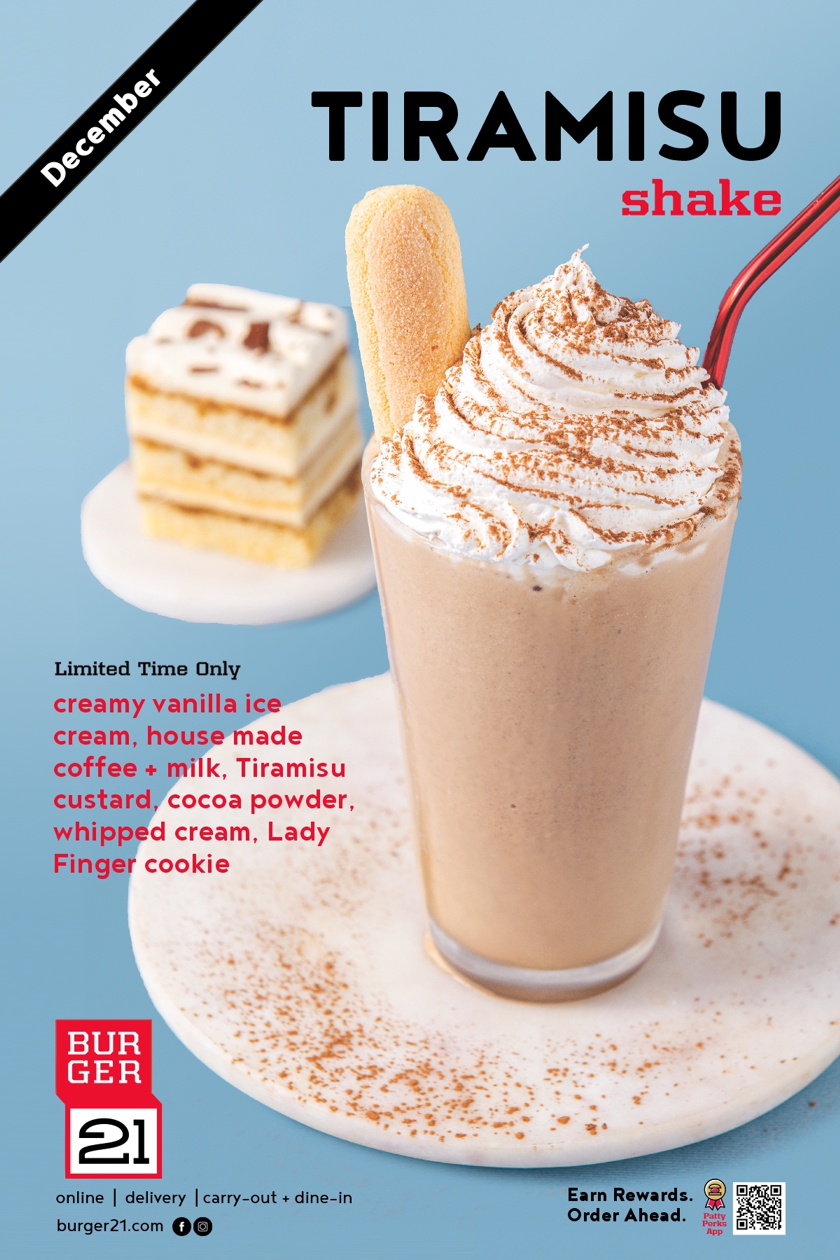 creamy vanilla ice cream, house made coffee + milk, Tiramisu custard, cocoa powder, whipped cream, Lady Finger cookie
